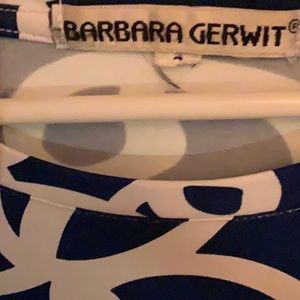 Barbara Gerwit blue and white dress.